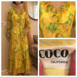 Vintage gown - floral yellow and green